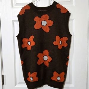 Brown Retro Flower Vest